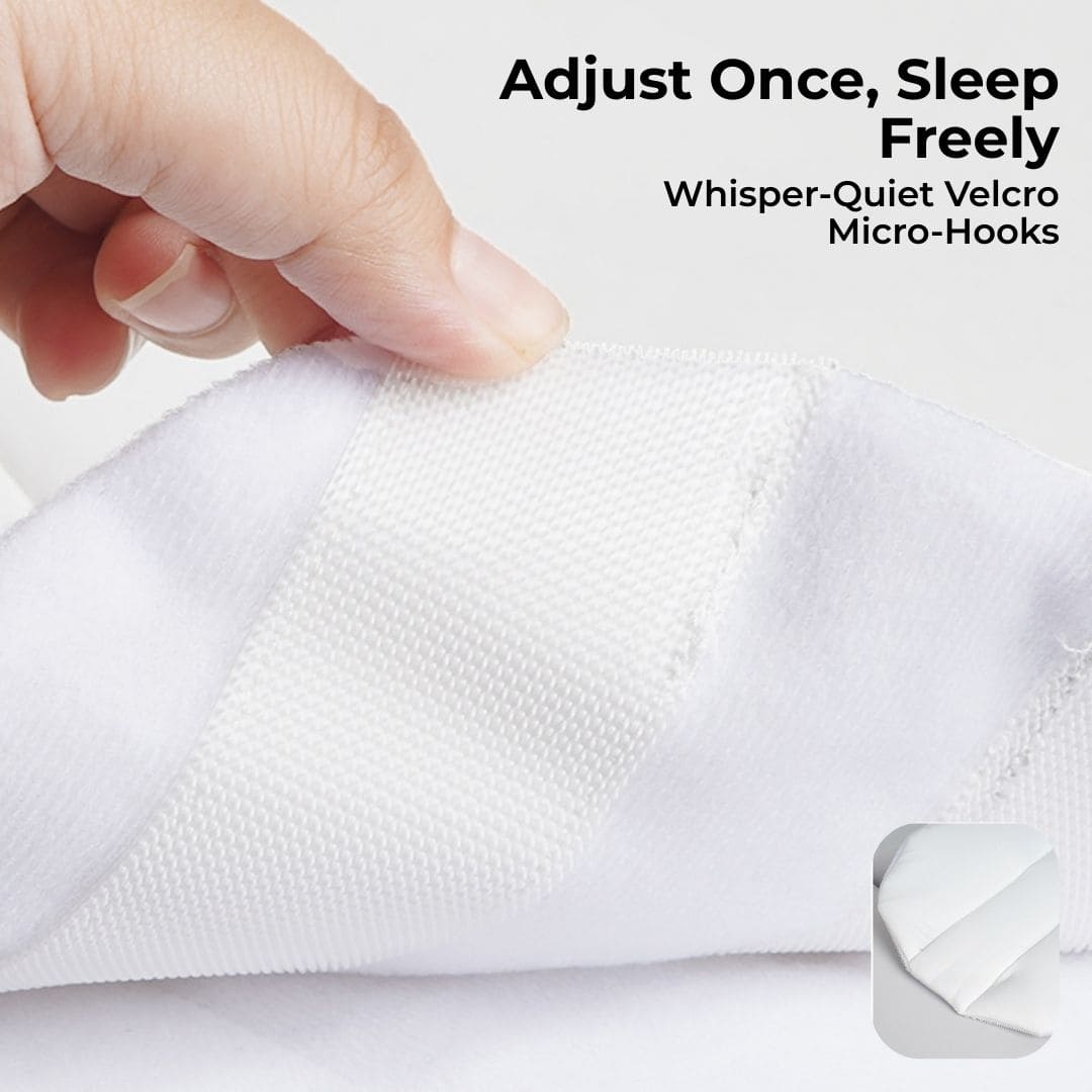 Close up of micro-hook injection velcro on sleep belt showing smooth, non-abrasive texture.