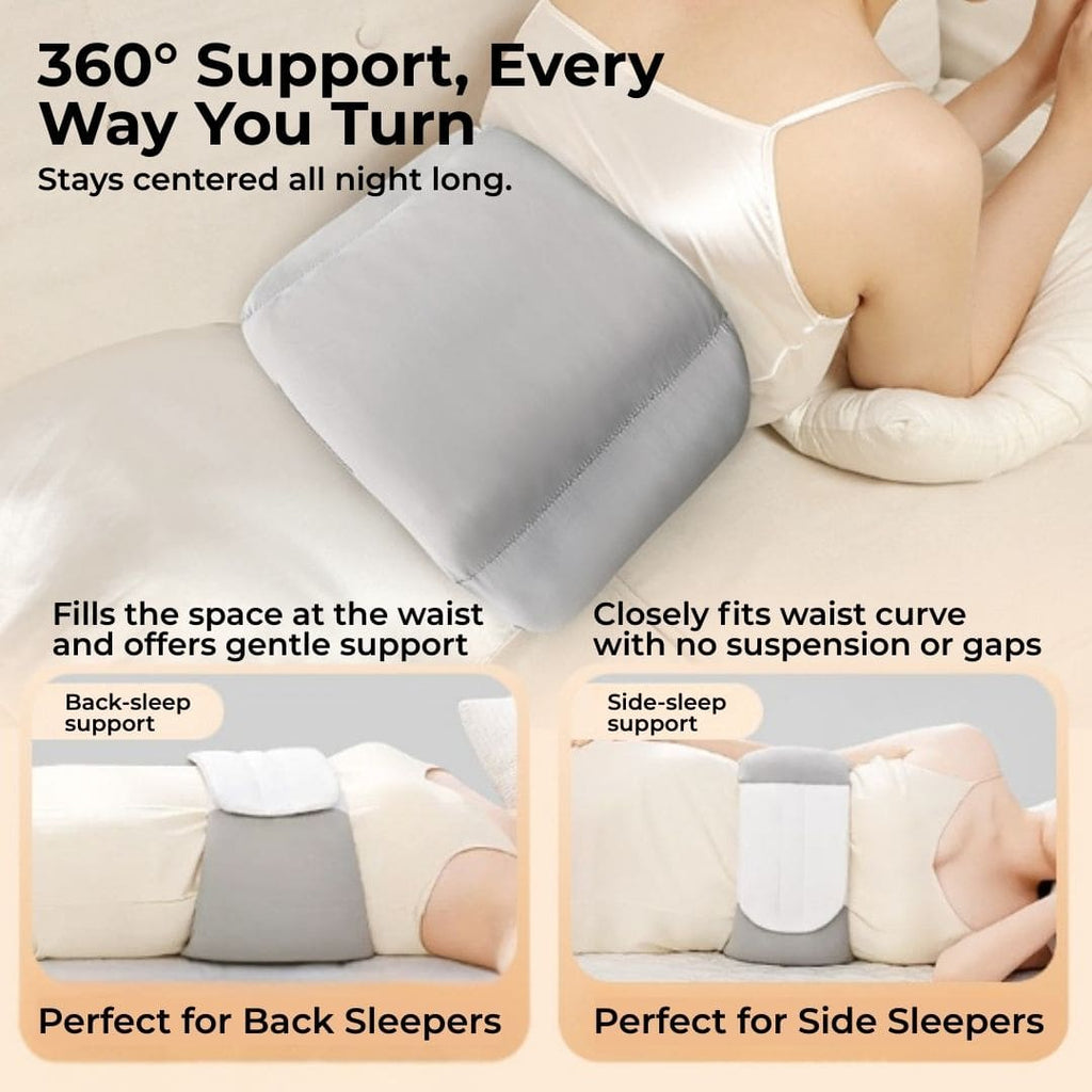 Woman wearing comfortable waist sleep band, illustrating the sensory hugging effect for stress relief.