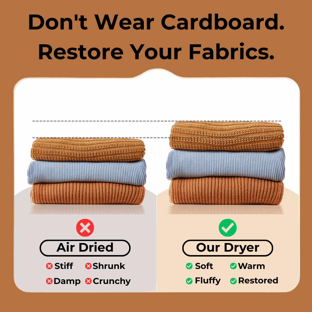 Comparison of stiff air-dried towels versus soft fluffy towels dried with portable electric dryer thermal circulation.