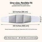 Grey and white sleep waist lumbar support pillow laid flat with 103 cm length and 23 cm height measurements.