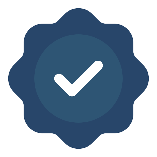 Blue verified badge with a white check mark on a transparent background